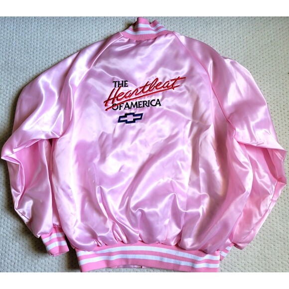 NOS Vintage Chevy The Heartbeat of America Embroidered Pink Satin Bomber XL USA - Picture 1 of 11